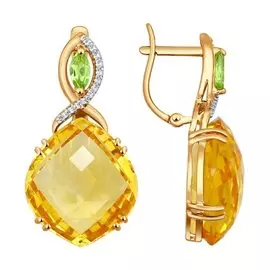 Серьги из красного золота скварцем, хризолитами и фианитами 724317
