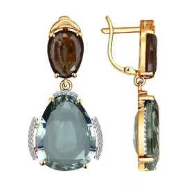 Серьги из красного золота с кварцем, раухтопазом и фианитами 723490