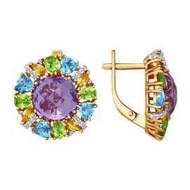 Серьги из красного золота с аметистами, топазами, хризолитами, цитринами и фианитами 723834