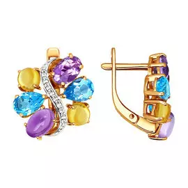 Серьги из красного золота с аметистами, топазами, цитринами и фианитами 722804