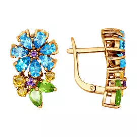 Серьги из красного золота с топазами, хризолитами, аметистами и цитринами 720766