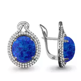 Серьги из серебра с опалом и фианитами с родированием 4443495А