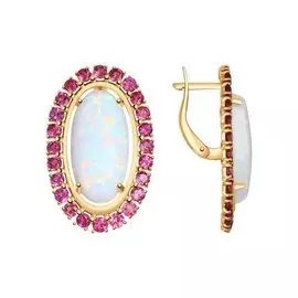 Серьги из красного золота с опалами и родолитами 724710