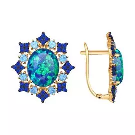 Серьги из красного золота с опалами, топазами и фианитами 724507