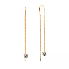 Серьги-протяжки из красного золота с фианитами 21-1291-11-01