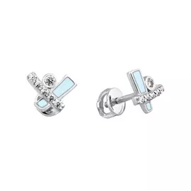 Серьги-пусеты из серебра с голубой эмалью и фианитами 21-1194-23-85