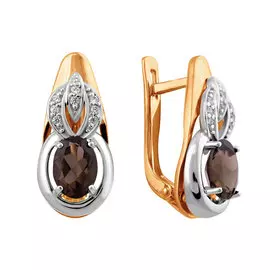 Серьги из красного и белого золота с раухтопазами и фианитами 21-1133-17-09