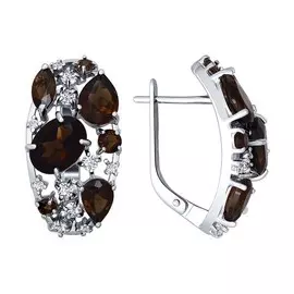 Серьги Раух-топаз, фианит