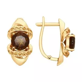 Серьги Раух-топаз, Фианит