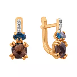 Серьги из красного золота с раухтопазами, топазами и фианитами 21-1223-11-66