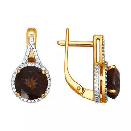 Серьги из красного золота с раухтопазами и фианитами 722324