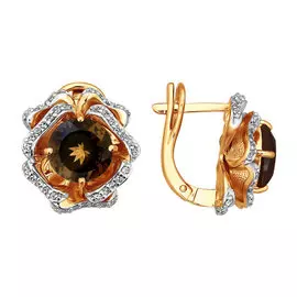 Серьги из красного золота с раухтопазами и фианитами 721828