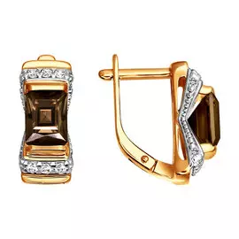 Серьги из красного и белого золота с раухтопазами и фианитами 720669