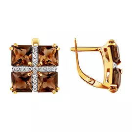 Серьги из красного золота с раухтопазами и фианитами 720495