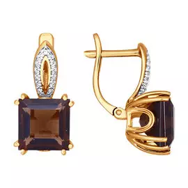 Серьги из красного золота с раухтопазами и фианитами 723770