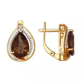 Серьги Раухтопаз, фианит