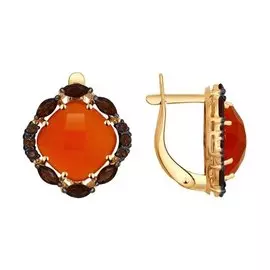 Серьги Раухтопаз, сердолик синт.