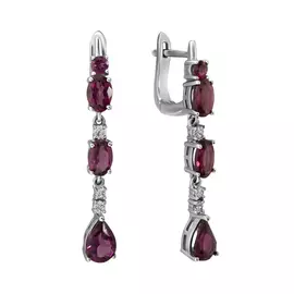 Серьги из серебра с родолитами и цирконом с родированием 53079002