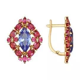 Серьги из красного золота с танзанитами и родолитами 724654