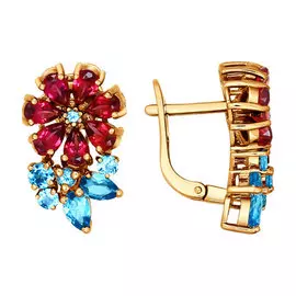 Серьги из красного золота с родолитами и топазами 720765
