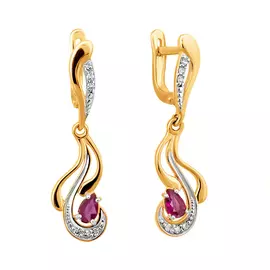 Серьги из желтого золота с рубинами и бриллиантами с родированием 21-9166-13-05