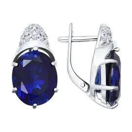 Серьги из серебра с сапфирами и фианитами с родированием 88020009
