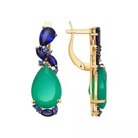 Серьги из красного золота с агатами и корундами 724278