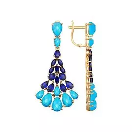 Серьги из красного золота с бирюзой и сапфировыми корундами 724351