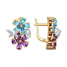 Серьги из красного золота с топазами, аметистами и фианитами 720769