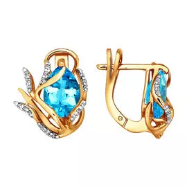 Серьги из белого золота с топазами и фианитами 722054