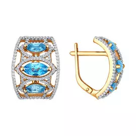 Серьги из красного и белого золота с топазами и фианитами 724108