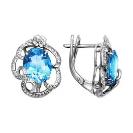 Серьги из белого золота с топазами и фианитами 722024