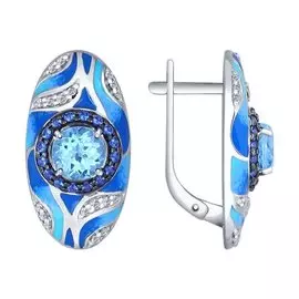 Серьги Топаз, фианит, эмаль