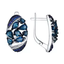 Серьги из серебра с топазами и фианитами с родированием 92021499