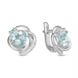 Серьги из серебра с топазами sky и фианитами с родированием 320075-402р