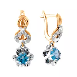 Серьги из красного и белого золота с топазами и фианитами 21-0403-17-10