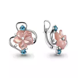 Серьги Топаз Свисс Блю,Перламутр, Фианит