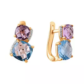 Серьги из красного золота с топазами, аметистами и фианитами 21-0887-11-63
