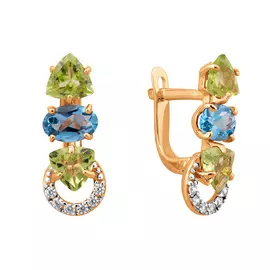 Серьги Топаз Свисс, хризолит, фианит