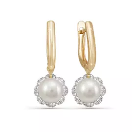 Серьги из красного и белого золота с жемчугом 121687