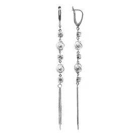 Серьги из серебра с жемчугом и фианитами с родированием 2228