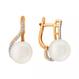 Серьги из красного и белого золота с жемчугом и фианитами 21801490