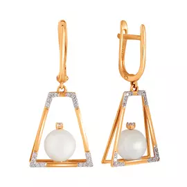 Серьги из красного и белого золота с жемчугом и фианитами 21801312