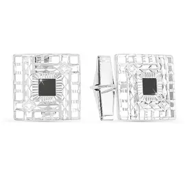 Запонки из серебра с фианитами и эмалью с родированием с660024