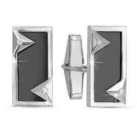 Запонки из серебра с фианитами с родированием с660043