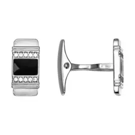 Запонки из серебра с фианитами и эмалью с родированием 94160034