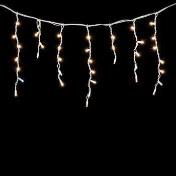 Гирлянда Бахрома 3,1 x 0,5 м Тепло-Белая с Мерцанием Белого Диода 220В, 120 LED, Провод Белый Каучук, IP65 04-190