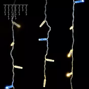 Гирлянда Бахрома с Колпачком 4,9 x 0,9 м Тепло-Белая с Мерцанием Белого Диода 220В, 280 LED, Провод Прозрачный ПВХ, IP65 02-099