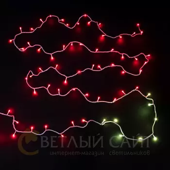 Гирлянда Нить 10м Разноцветная 220В, 100 LED, Провод Белый Каучук, IP65 29-001