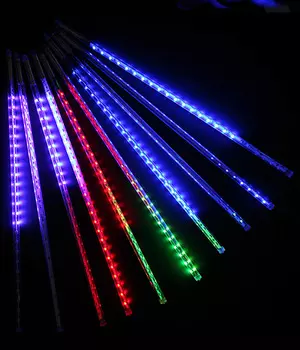 Гирлянда Тающие Сосульки 10шт по 50см, 12В, 480 Разноцветных Светодиодов, Провод Черный ПВХ, IP55 15-009